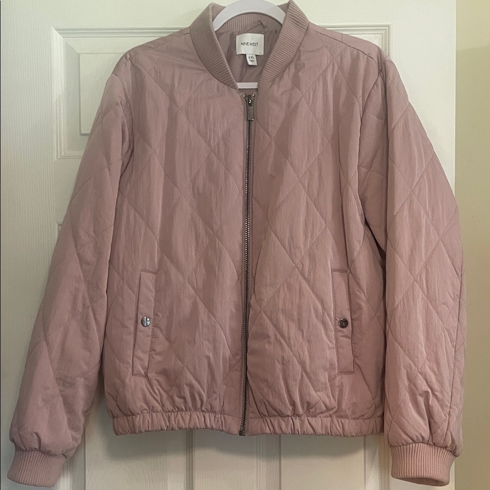 Nine West Blush Pink Quilted Bomber Jacket